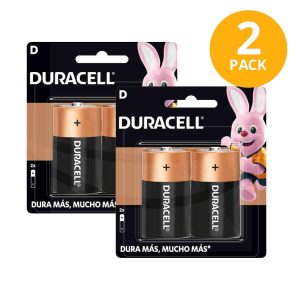 Baterías Duracell D, 4 Baterías Alcalinas (Pack de 2 x 2)