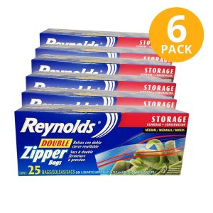 Reynolds Bolsas Medianas con Doble Cierre para Guardar, 150 Bolsas (Pack de 6 x 25)