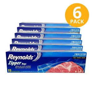 Reynolds Bolsas Grandes con Cierre para Congelar, 90 Bolsas (Pack de 6 x 15)