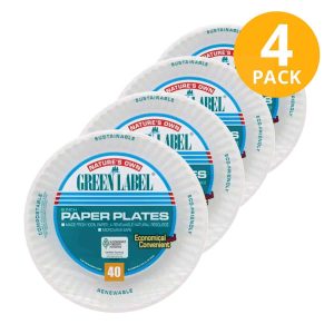 Platos de Cartón de 9″ Green Label Paper Plates, 160 Unidades (Pack de 4 x 40)