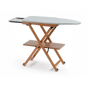 ARIT - Tabla de planchar, STIROCOMODO, ajustable en altura: 84-88-91-93 cm, ruedas en la base, soporte de plancha deslizable, Cerezo