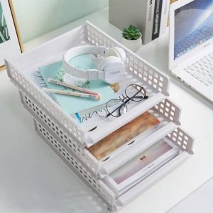 Estante cajonera plegable, apilable y extraible de plástico - 14,5cm alto